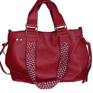 Ah Dorned Red Vegan Leather Shoulder Handbag Woven Straps